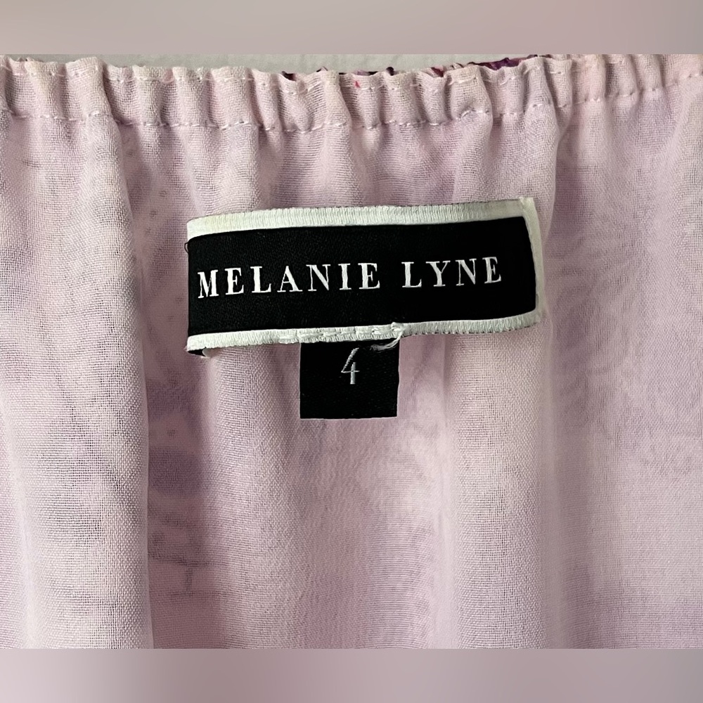 MELANIE LYNE Purple Paisley Square Neck Blouse Smocked Waist Size 4 - Picture 3 of 7